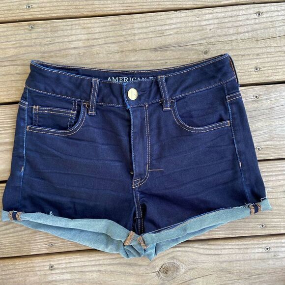 American Eagle Hi-Rise Shortie Denim Shorts Dark Wash Size 8 - Picture 2 of 5
